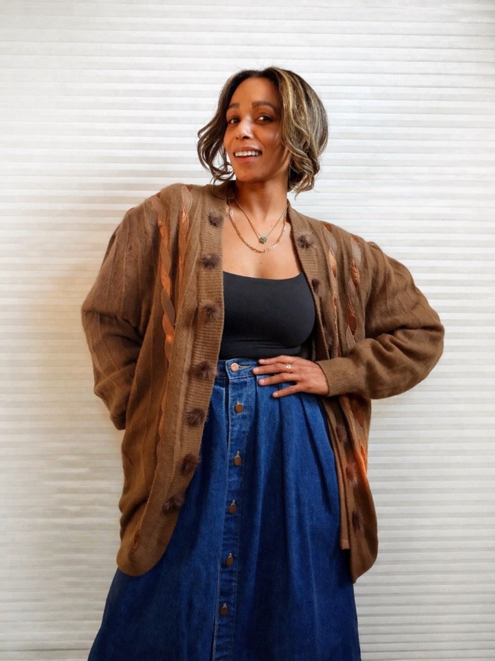 Vintage Imago Rabbit Hair & Wool Cardigan Mink Fur Trim
